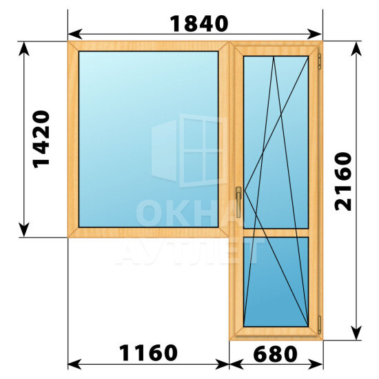 Балконный блок из сосны 1840×2160 Тип 4 ОА-52286