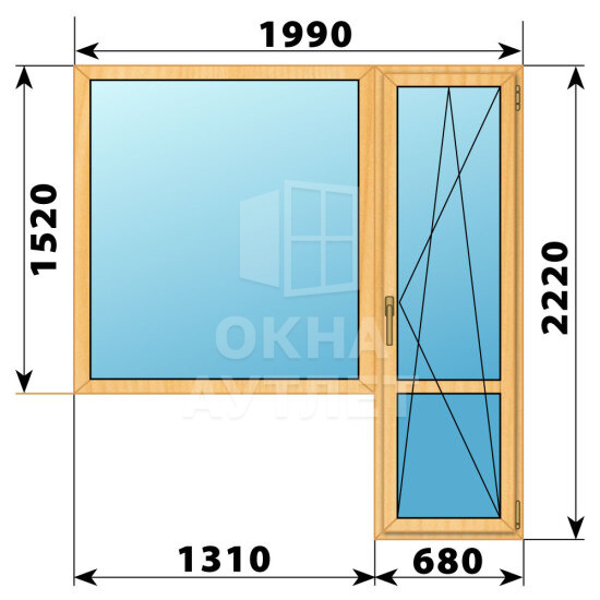 Балконный блок из сосны 1990×2220 Тип 4 ОА-52340