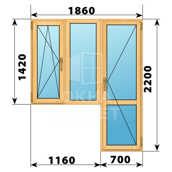 Балконный блок из сосны 1860×2200 Тип 5 ОА-52511