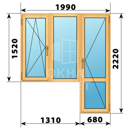 Балконный блок из сосны 1990×2220 Тип 5 ОА-52574