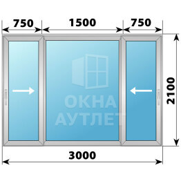 Деревянно-алюминиевая раздвижная дверь 3000×2100 3С1 ОА-66784