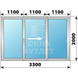 Деревянно-алюминиевая раздвижная дверь 3300×2000 3С ОА-66661