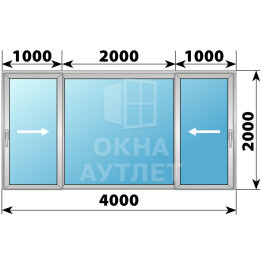 Деревянно-алюминиевая раздвижная дверь 4000×2000 3С1 ОА-66964
