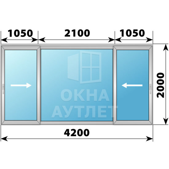 Деревянно-алюминиевая раздвижная дверь 4200×2000 3С1 ОА-67006