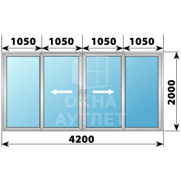 Деревянно-алюминиевая раздвижная дверь 4200×2000 4С1 ОА-64090