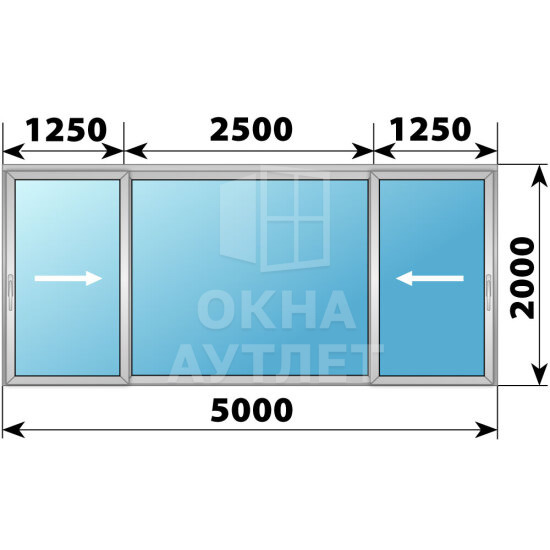 Деревянно-алюминиевая раздвижная дверь 5000×2000 3С1 ОА-67114