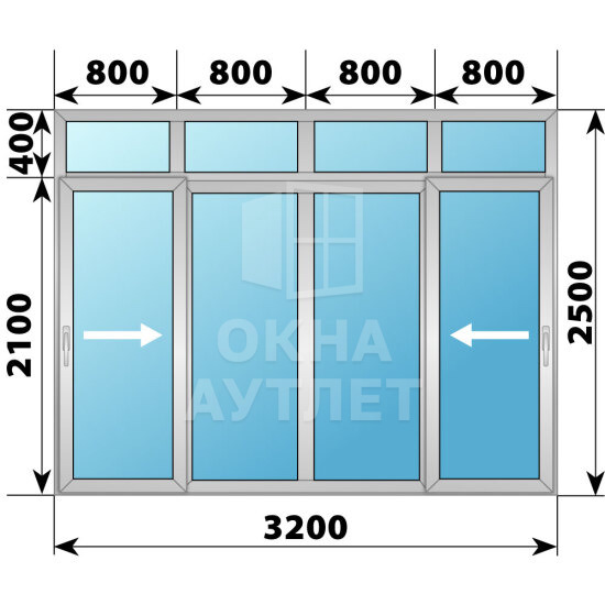 Деревянно-алюминиевая раздвижная дверь 3200×2500 4С2 ОА-66685