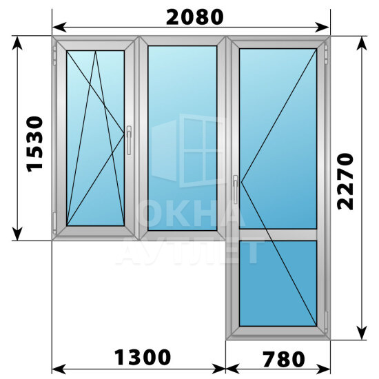 Деревянно-алюминиевый балконный блок 2080×2270 Тип 5 ОА-53165