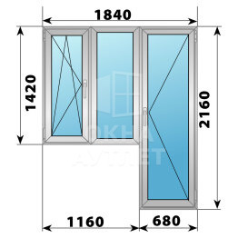 Деревянно-алюминиевый балконный блок 1840×2160 Тип 7 ОА-52991