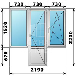 Деревянно-алюминиевый Т-образный балконный блок 2190×2200 Тип 2 ОА-53093