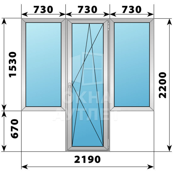 Деревянно-алюминиевый Т-образный балконный блок 2190×2200 Тип 3 ОА-53045