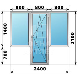 Деревянно-алюминиевый Т-образный балконный блок 2400×2100 Тип 3 ОА-53069