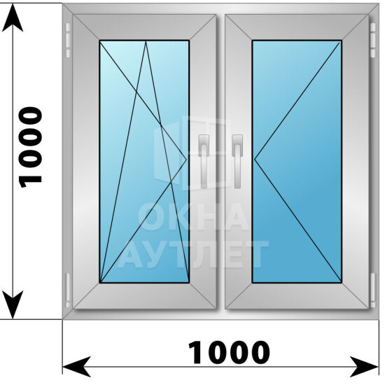 Двухстворчатое алюминиевое окно 1000×1000 ПО-П ОА-54865