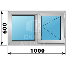 Двухстворчатое алюминиевое окно 1000×600 Г-П ОА-54103