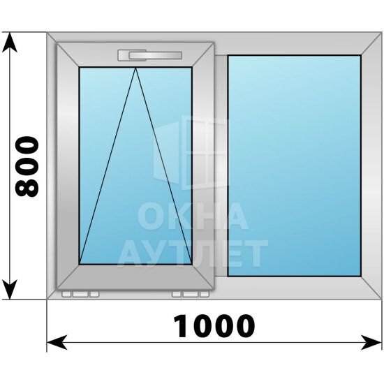 Двухстворчатое алюминиевое окно 1000×800 О-Г ОА-54211