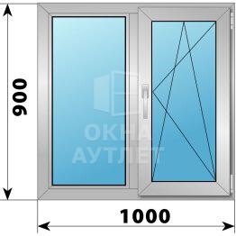 Двухстворчатое алюминиевое окно 1000×900 Г-ПО ОА-54322