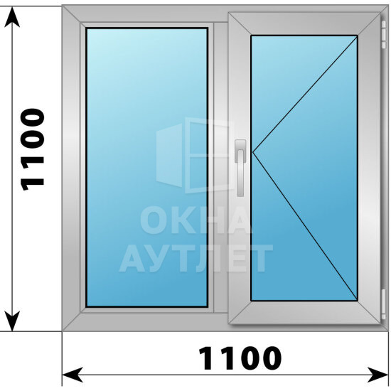Двухстворчатое алюминиевое окно 1100×1100 Г-П ОА-54394