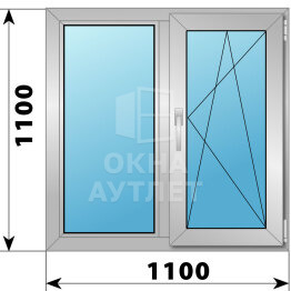 Двухстворчатое алюминиевое окно 1100×1100 Г-ПО ОА-54490