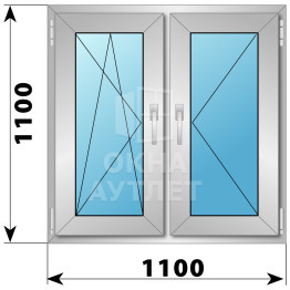 Двухстворчатое алюминиевое окно 1100×1100 ПО-П ОА-54907
