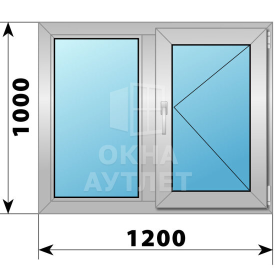 Двухстворчатое алюминиевое окно 1200×1000 Г-П ОА-54382