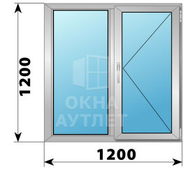 Двухстворчатое алюминиевое окно 1200×1200 Г-П ОА-55255
