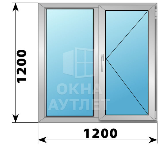 Двухстворчатое алюминиевое окно 1200×1200 Г-П ОА-55255