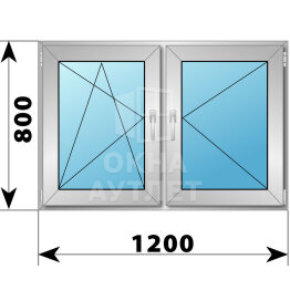 Двухстворчатое алюминиевое окно 1200×800 ПО-П ОА-53402