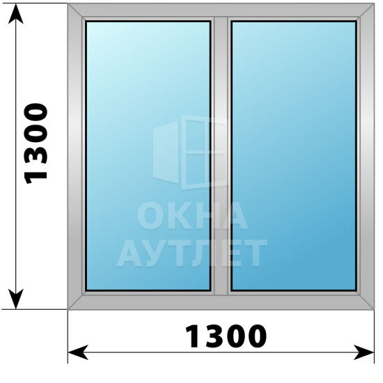Двухстворчатое алюминиевое окно 1300×1300 Г-Г ОА-54067