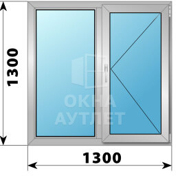 Двухстворчатое алюминиевое окно 1300×1300 Г-П ОА-54583