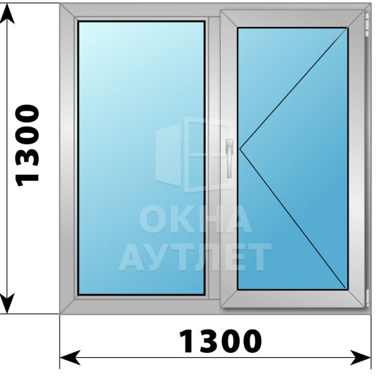 Двухстворчатое алюминиевое окно 1300×1300 Г-П ОА-54583
