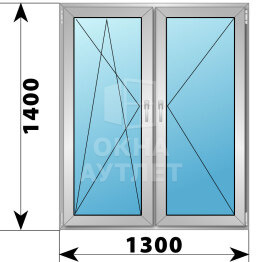 Двухстворчатое алюминиевое окно 1300×1400 ПО-П ОА-55003
