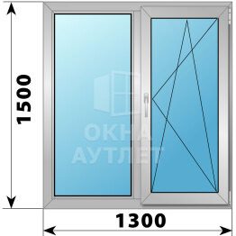 Двухстворчатое алюминиевое окно 1300×1500 Г-ПО ОА-54760