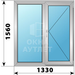 Двухстворчатое алюминиевое окно 1330×1560 Г-П ОА-54730