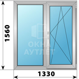 Двухстворчатое алюминиевое окно 1330×1560 Г-ПО ОА-54814