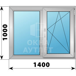 Двухстворчатое алюминиевое окно 1400×1000 Г-ПО ОА-54547