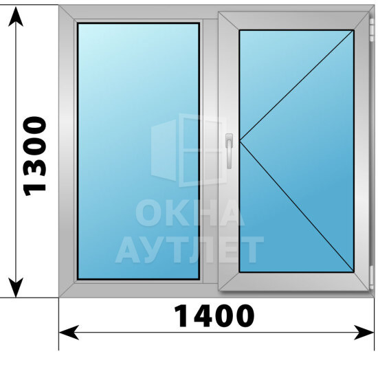 Двухстворчатое алюминиевое окно 1400×1300 Г-П ОА-54604