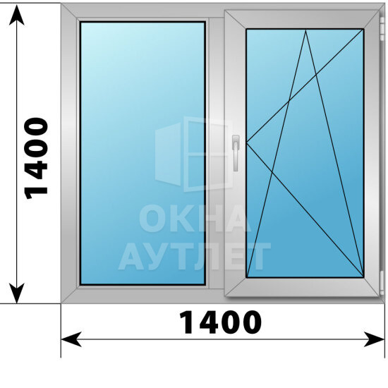 Двухстворчатое алюминиевое окно 1400×1400 Г-ПО ОА-54745