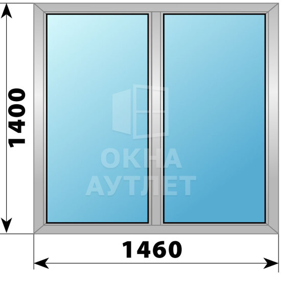 Двухстворчатое алюминиевое окно 1460×1400 Г-Г ОА-54232