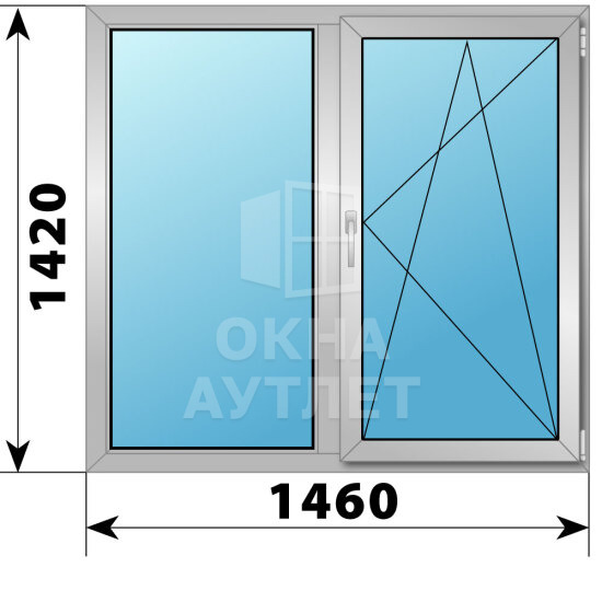Двухстворчатое алюминиевое окно 1460×1420 Г-ПО ОА-54784