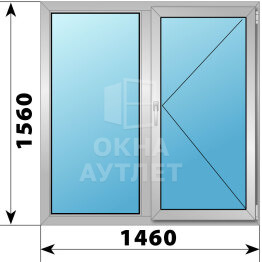 Двухстворчатое алюминиевое окно 1460×1560 Г-П ОА-54787