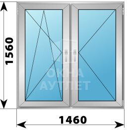 Двухстворчатое алюминиевое окно 1460×1560 ПО-П ОА-55084