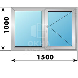 Двухстворчатое алюминиевое окно 1500×1000 Г-П ОА-54505
