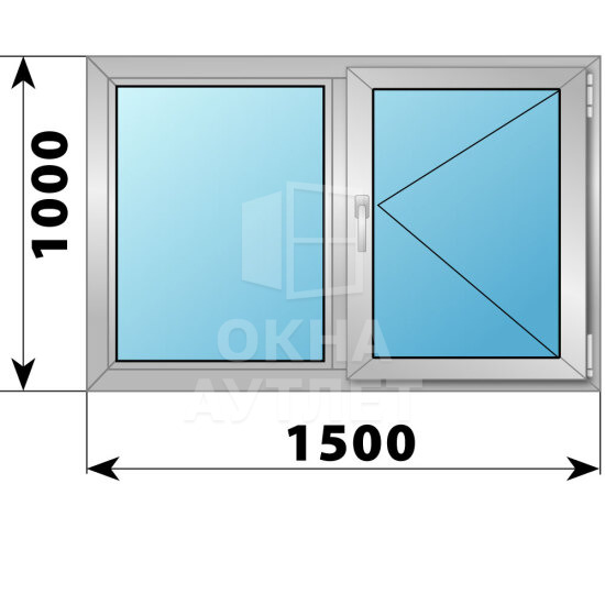 Двухстворчатое алюминиевое окно 1500×1000 Г-П ОА-54505