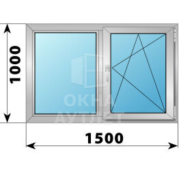 Двухстворчатое алюминиевое окно 1500×1000 Г-ПО ОА-54577