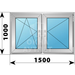 Двухстворчатое алюминиевое окно 1500×1000 ПО-П ОА-54937