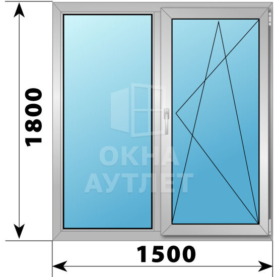 Двухстворчатое алюминиевое окно 1500×1800 Г-ПО ОА-51671