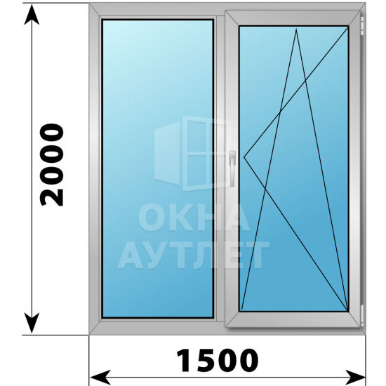 Двухстворчатое алюминиевое окно 1500×2000 Г-ПО ОА-51710