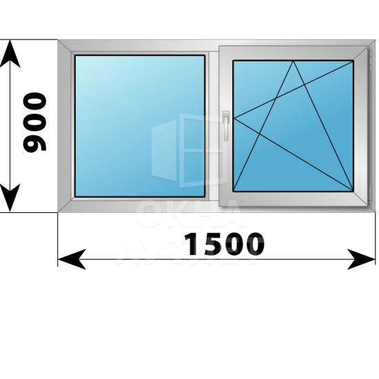 Двухстворчатое алюминиевое окно 1500×900 Г-ПО ОА-54529