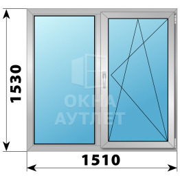 Двухстворчатое алюминиевое окно 1510×1530 Г-ПО ОА-54850