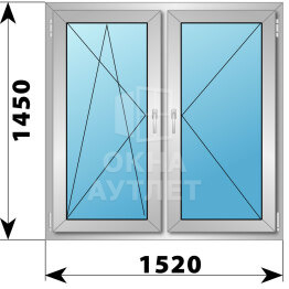 Двухстворчатое алюминиевое окно 1520×1450 ПО-П ОА-55060